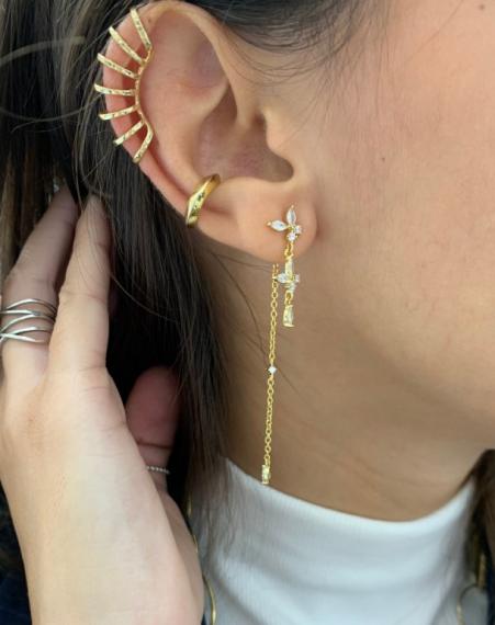 Foto Pendientes largos con circonitas Oro Turquesa
