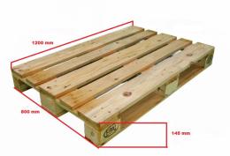 PALET EUROPEO HOMOLOGADO NUEVO CON TRATAMIENTO NIMF15 PESO:  25 Kg CARGA DINÁMICA:  1000 Kg MATERIA PRIMA:  MADERA DE PINO TRATAMIENTO NIMF15 PARA EXPORTACIÓN: Sí. MEDIDAS: 800 X 1200 X 145 mm