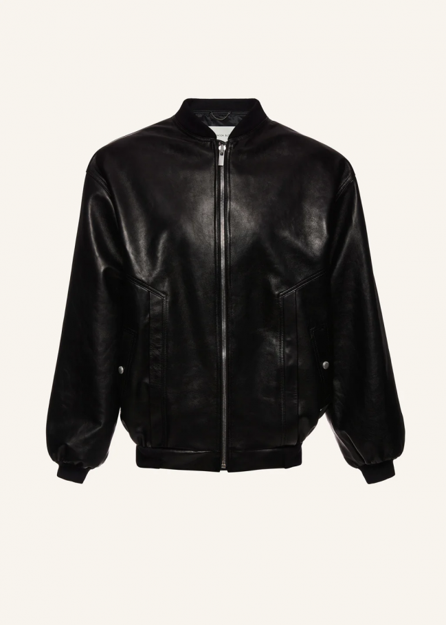 Photo Oversized leather bomber jacket in black