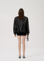 Photo Oversized leather bomber jacket in black